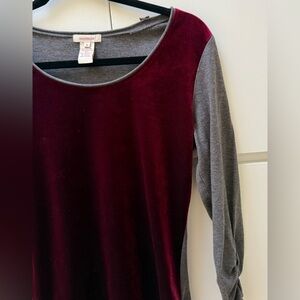 Vintage Sundance garnet red velvet and gray cotton tunic length shirt in size S